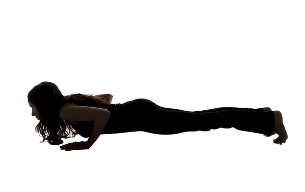 Postura de Chaturanga Dandasana en Yoga, Silueta — Foto de Stock