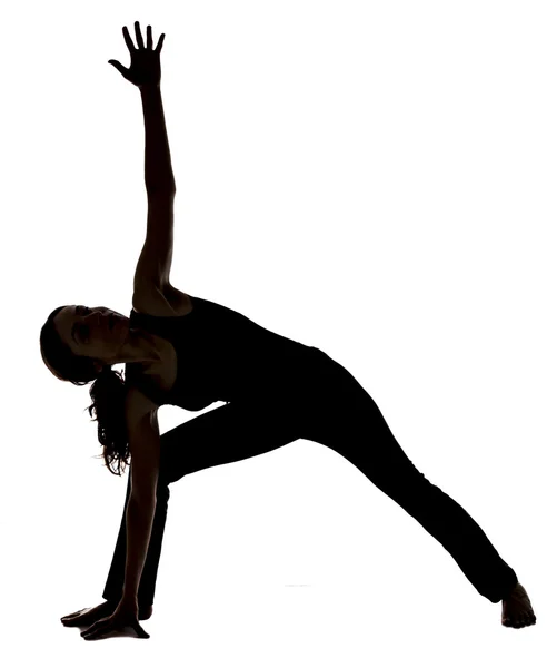 Woman in Extended Side Angle Pose in Yoga, Silhouette — Stock Photo, Image