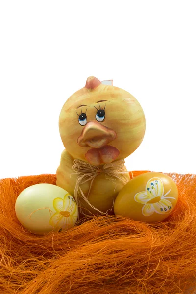 Chick mignon et oeufs de Pâques — Photo