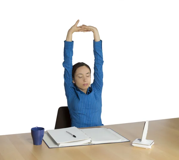 Donna d'affari stretching durante il lavoro — Foto Stock
