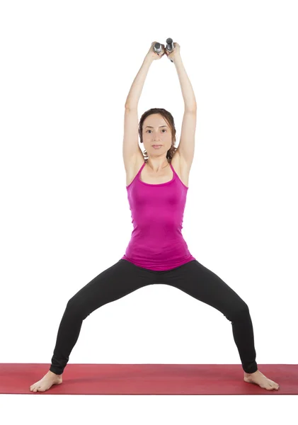 Woman doing squat with dumbbells — Stock Photo, Image