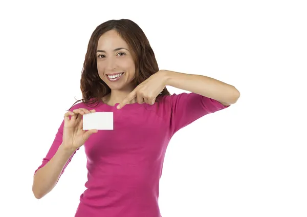 Femme montrant la carte de signe vide — Photo