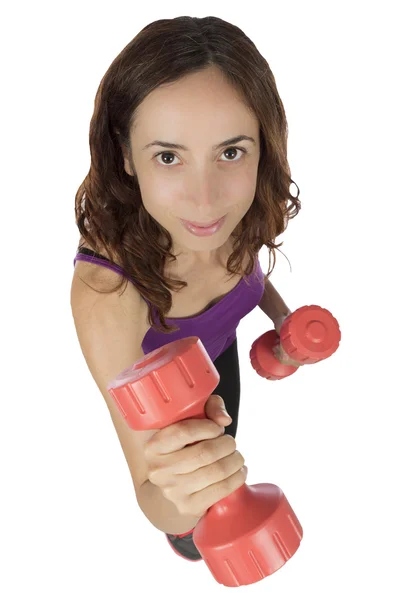 Fitness woman with dumbbells close up — Stock Photo, Image