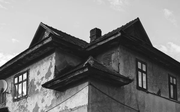 Black and white the mystical roof of the house captured in fine art style Ukraine