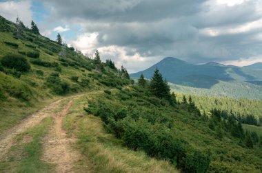 Landscape of ukrainian carpathian mountains and cloudy sky, Ukraine