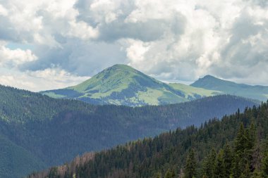 Romanya 'nın Ukrayna ve Romanya sınırındaki Farkau Dağı manzarası. Carpathian dağlarının bulunduğu yer, Farcau zirvesi, Romanya, Avrupa. Çekici yaz manzarası, doğa duvar kağıtları.. 