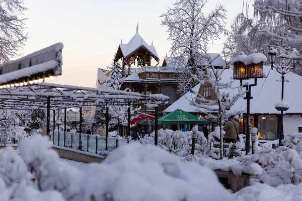 December 2021 Truskavets Vintern Balneologisk Resort Ukraina Stockbild