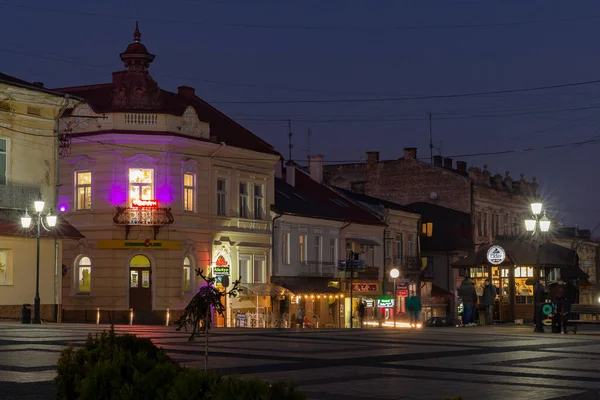 Drohobych Ukraine October 2021 Market Square Drohobych Town Hall Night — Zdjęcie stockowe