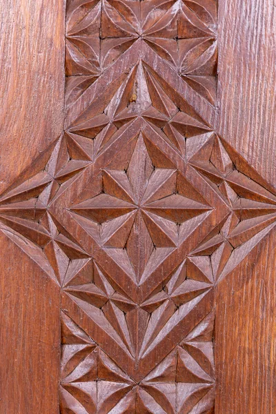 Fragment Wood Carving Art Door Texture Carved Ornament Wall Wooden — Stock Photo, Image