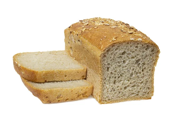 Brood Brood Vierkante Vorm Gesneden Plakken Geïsoleerd Een Witte Achtergrond — Stockfoto