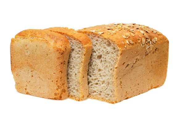 Ψωμί Ρολό Τετράγωνο Σχήμα Και Φέτες Που Απομονώνονται Λευκό Φόντο — Φωτογραφία Αρχείου