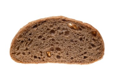 Beyaz arka planda izole edilmiş bir parça ekmek, kırpma yolu, gölgesi yok..