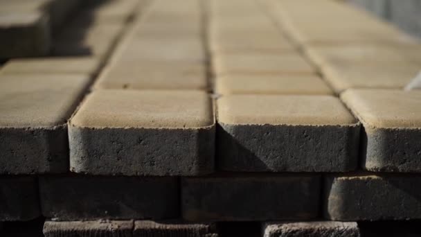Close Yellow Paving Slabs Blurred Backgrounds Copy Space — ストック動画