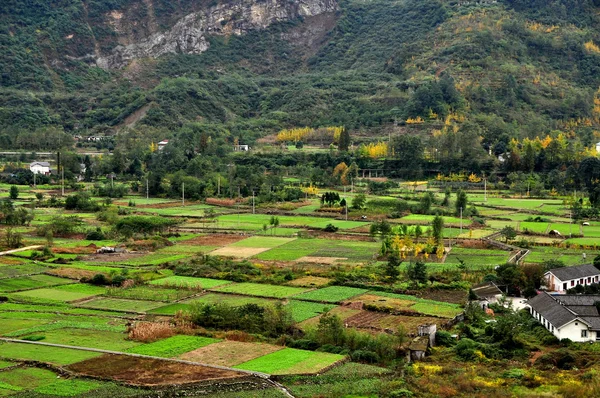 Província de Sichuan, China: Terras agrícolas no vale do rio Jianjiang — Fotografia de Stock