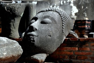 Ayutthaya, Thailand: Buddha Face at Wat Mahathat clipart