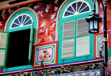 Singapore: Blue Shuttered Shop House Windows clipart