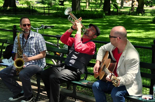 Ciudad de Nueva York: Tres músicos actuando en Central Park — Foto de Stock