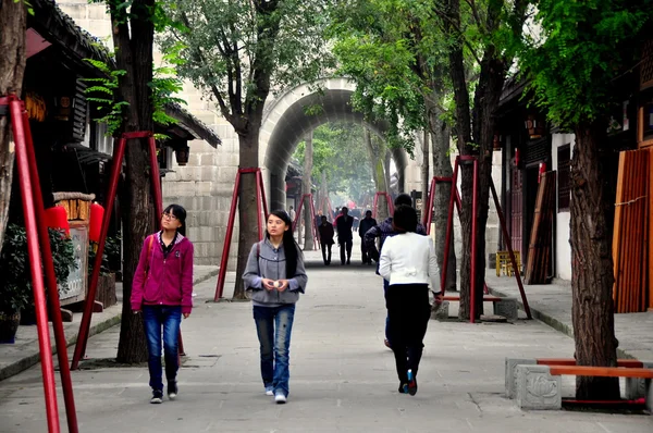 Langzhong Cidade Antiga, China: muralha e portão da cidade medieval — Fotografia de Stock