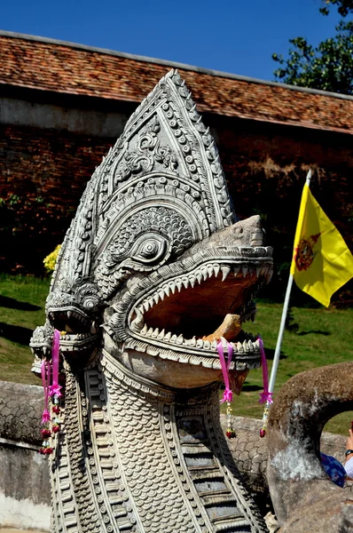 Lampang, Tailandia: Un inmenso Naga en Wat Phra que Lampang Luan —  Fotos de Stock