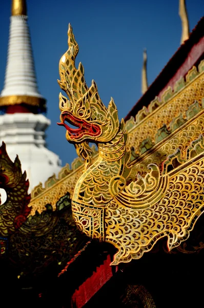 Chiang Mai, Tailândia: Dragão esculpido em Wat Phra Singh — Fotografia de Stock