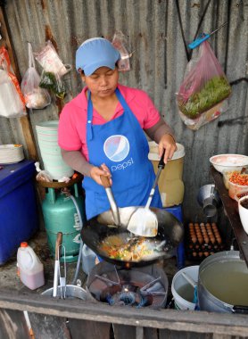 Bangkok, Tayland: kadın wok ile pişirme