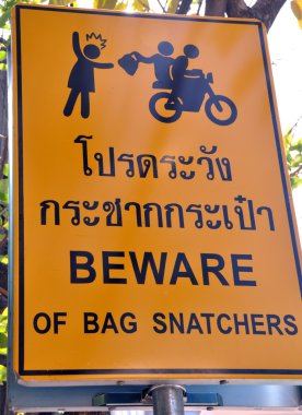 Bangkok, Tayland: sokak tabelası uyarı suç