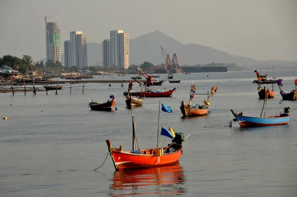 Bang Saen, Thailand: Fishing Boats Moored at Sea