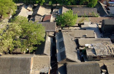Beijing, Çin: Antik hutong rooftops