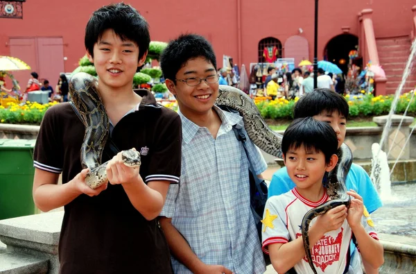 Melaka, Malaysia:  Children with Snake — Stock Photo, Image