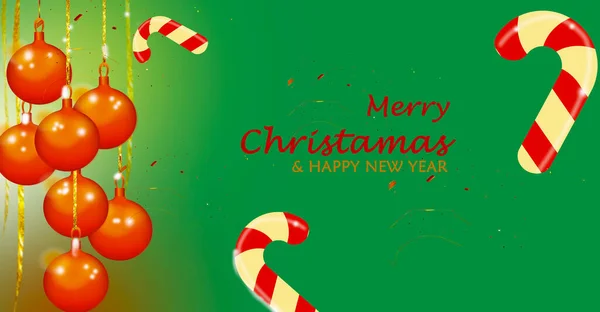 Feliz Natal e Feliz Ano Novo cartão de saudação no fundo verde — Fotografia de Stock