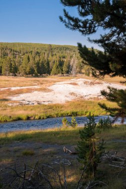 Wyoming Yellowstone Milli Parkı'nda eski sadık havzasında Gayzer ve kaplıca