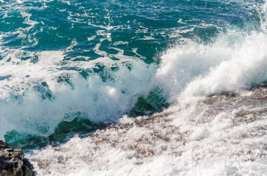 Punta Chiappa, Liguria 'nın Cenova kentindeki Portofino' da kıyı şeridi.