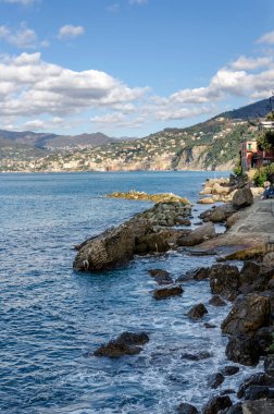 Punta Chiappa, Liguria 'nın Cenova kentindeki Portofino' da kıyı şeridi.