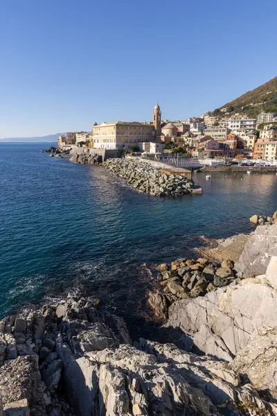 Coucher Soleil Sur Promenade Maritime Gênes Nervi Ligurie — Photo