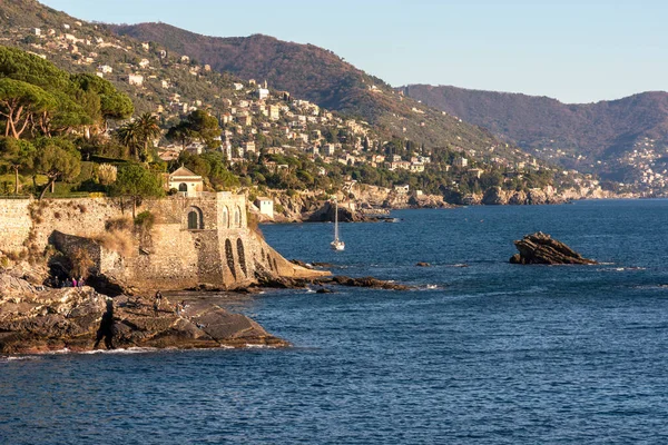 Coucher Soleil Sur Promenade Maritime Gênes Nervi Ligurie — Photo