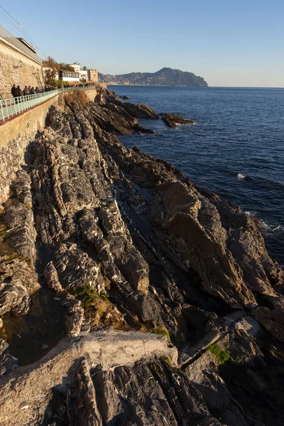 Puesta Sol Paseo Marítimo Génova Nervi Liguria — Foto de Stock