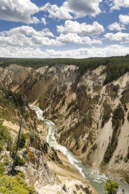 Yellowstone Nehri ve Wyoming Yellowstone Milli Parkı 'nda ingrand Kanyon düşüyor