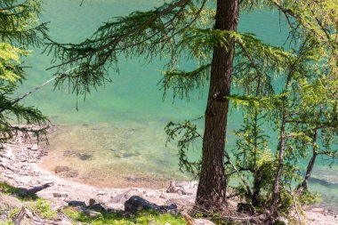 İtalya 'nın Piedmont kentindeki Ceresole Reale Gölü' ndeki dağ