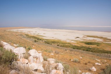 Utah 'taki Salt Lake City' deki Antilop Adası Eyalet Parkı 'ndaki manzara.