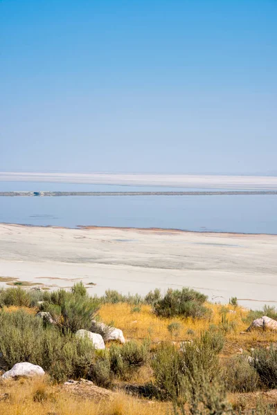 Landschaft Auf Der Straße Antelope Island State Park Der Salzsee — Stockfoto