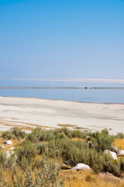 Landschaft Auf Der Straße Antelope Island State Park Der Salzsee — Stockfoto