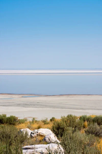 Landschaft Auf Der Straße Antelope Island State Park Der Salzsee — Stockfoto