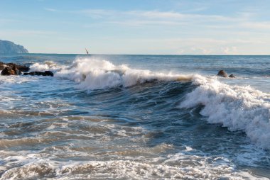 Liguria, Cenova 'da Boccadasse sahilinde deniz manzarası