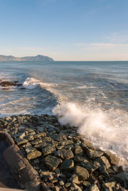 Liguria, Cenova 'da Boccadasse sahilinde deniz manzarası