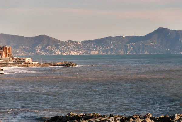 Krajobraz Morski Wybrzeżu Boccadasse Genui Ligurii — Zdjęcie stockowe