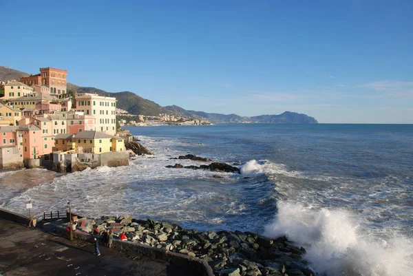 Pemandangan Laut Pantai Bocadasse Genoa Liguria Stok Lukisan  