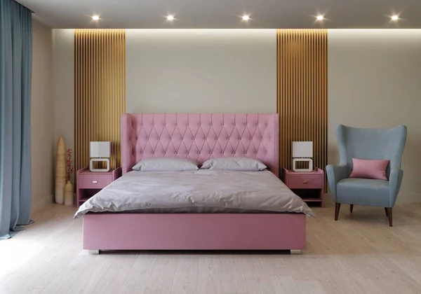 3d representación de un dormitorio en colores acogedores. — Foto de Stock