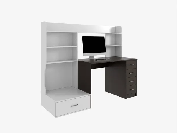 Representación 3d de un escritorio con un ordenador. —  Fotos de Stock