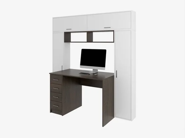 Representación 3d de un escritorio con un ordenador. —  Fotos de Stock
