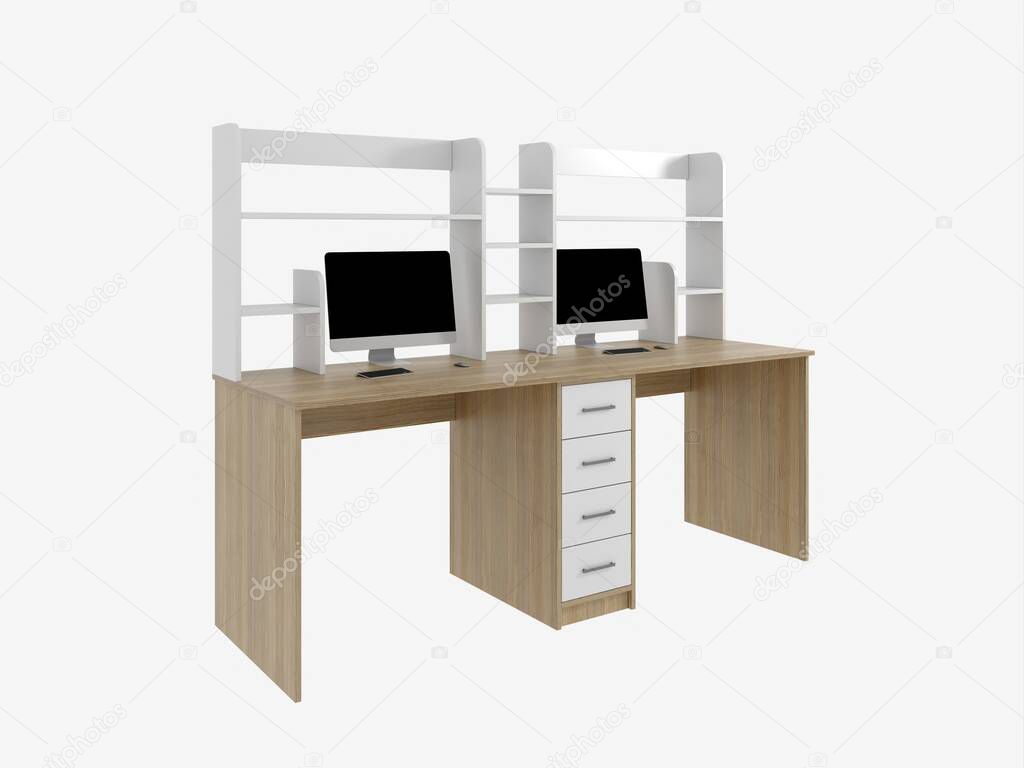 3d rendering of a desktop with a computer.